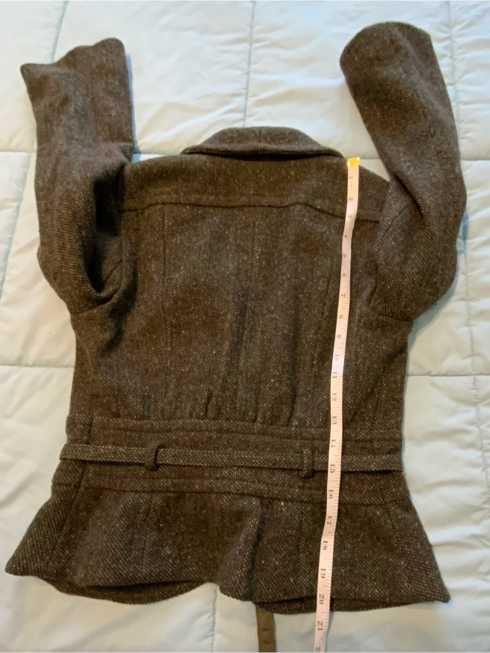 Banana Republic Petite 2P Green Brown Wool Blend Tie-Belt Lined Peplum Jacket - Picture 6 of 8